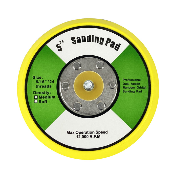 Mangrove Yellow-Foam Standard Sanding Velcro Backing Pad 125mm with 10mm PU Thickness. 5/16" Thread. No Holes.