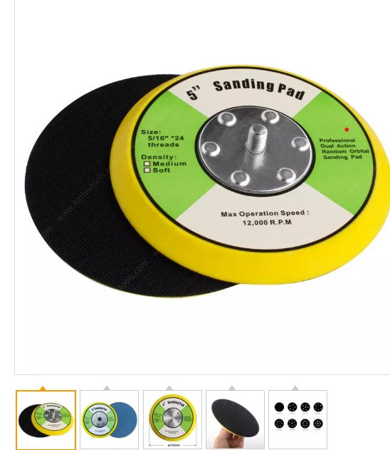 Mangrove Yellow-Foam Standard Sanding Velcro Backing Pad 125mm with 10mm PU Thickness. 5/16" Thread. No Holes.